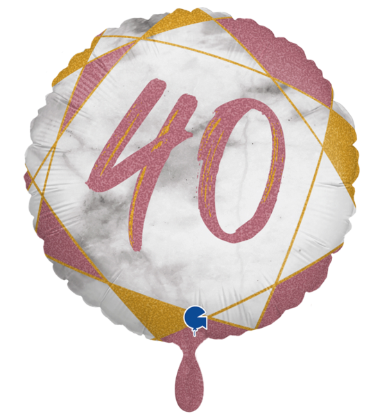 Fo­li­en­bal­lon - Mar­mo­riert pink, Zahl 40 - ø 43cm